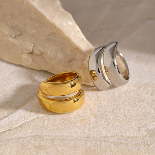 Kaze Double-Layer Spring-Shaped Ring | 18K Gold Elegant Adjustable Ring in Gold &amp; Silver