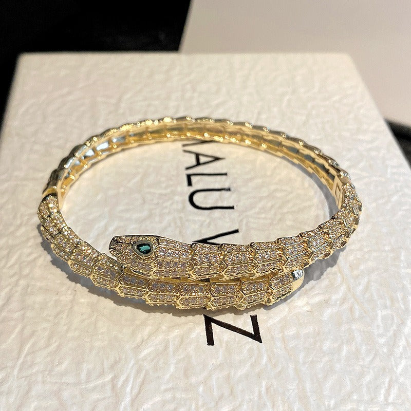 Kaze 18K Gold Simulated Snake Scale Bracelet | 18K Gold S925 Silver Serpent Bracelet in Gold &amp; White Gold Gold