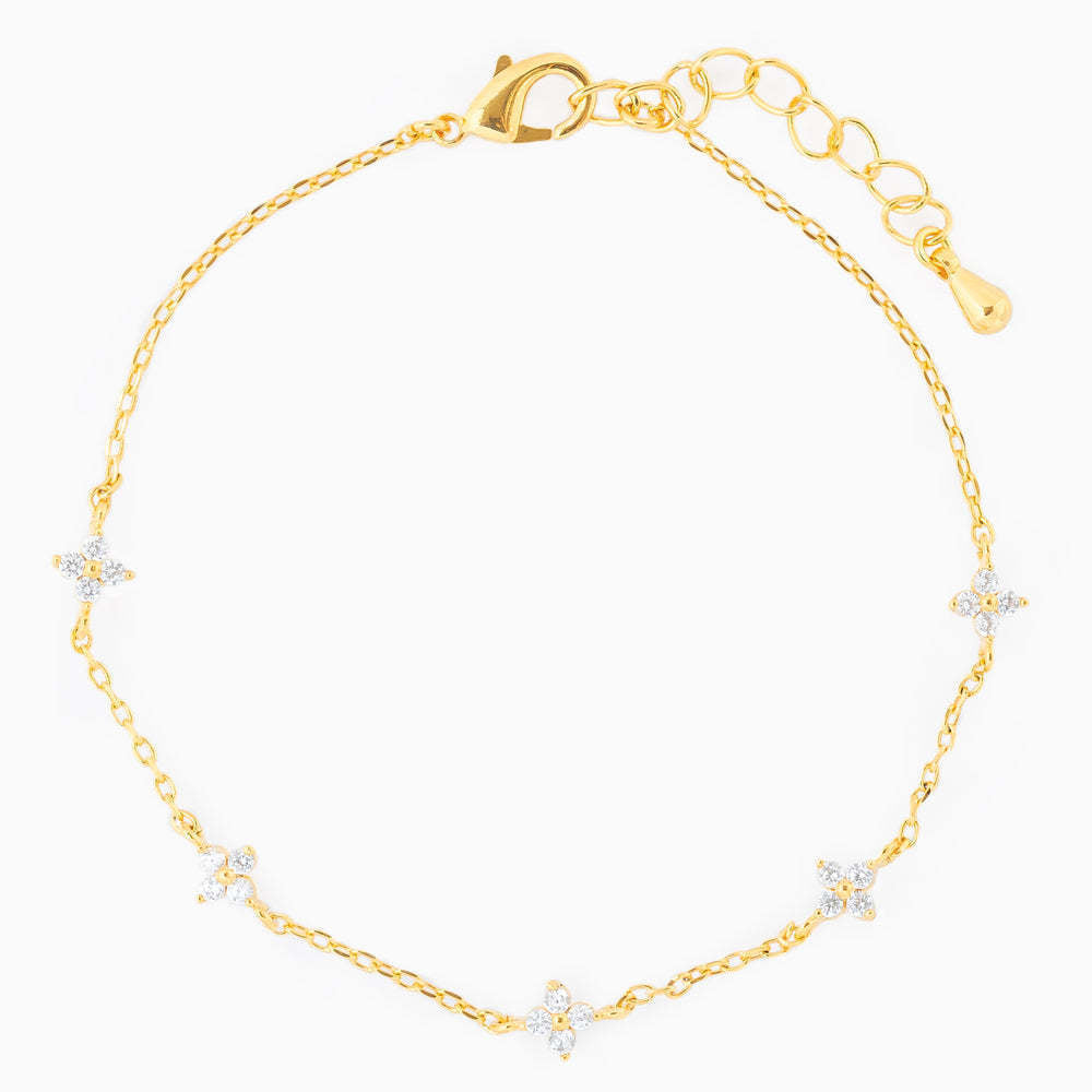Kaze Love Zircon Butterfly Festival Bracelet | Heart Copper Zircon Bracelet in Gold, Silver &amp; Rose Gold Five Small Flower Bracelet-Gold