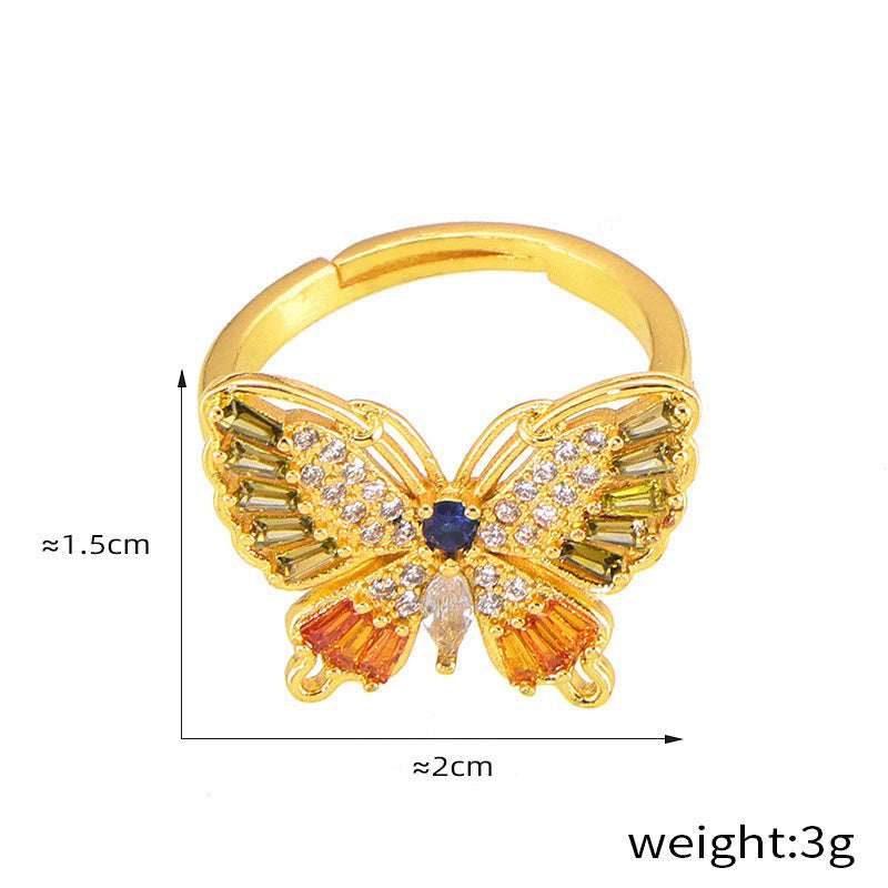 Kaze Butterfly Diamond Ring | 18K Gold Adjustable Ring in Orange &amp; Pink Orange Adjustable