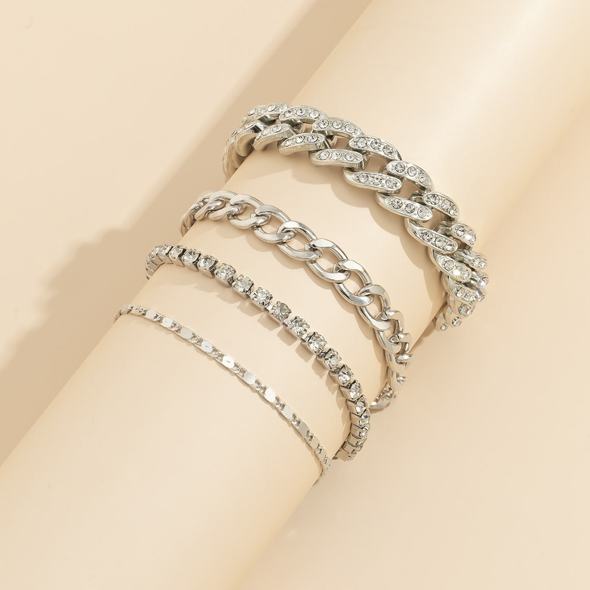 Kaze Hip-Hop Retro Diamond-Studded Cuban Chain Bracelet Set | 18K Gold Statement Bracelet in Gold &amp; Silver