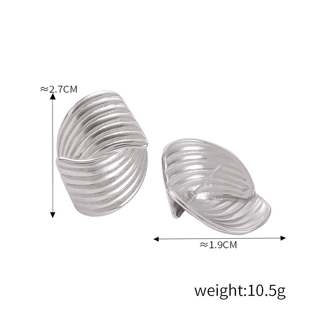 18K Gold Fashionable Personality Linear Pattern Design Simple Style Earring and Ring Set