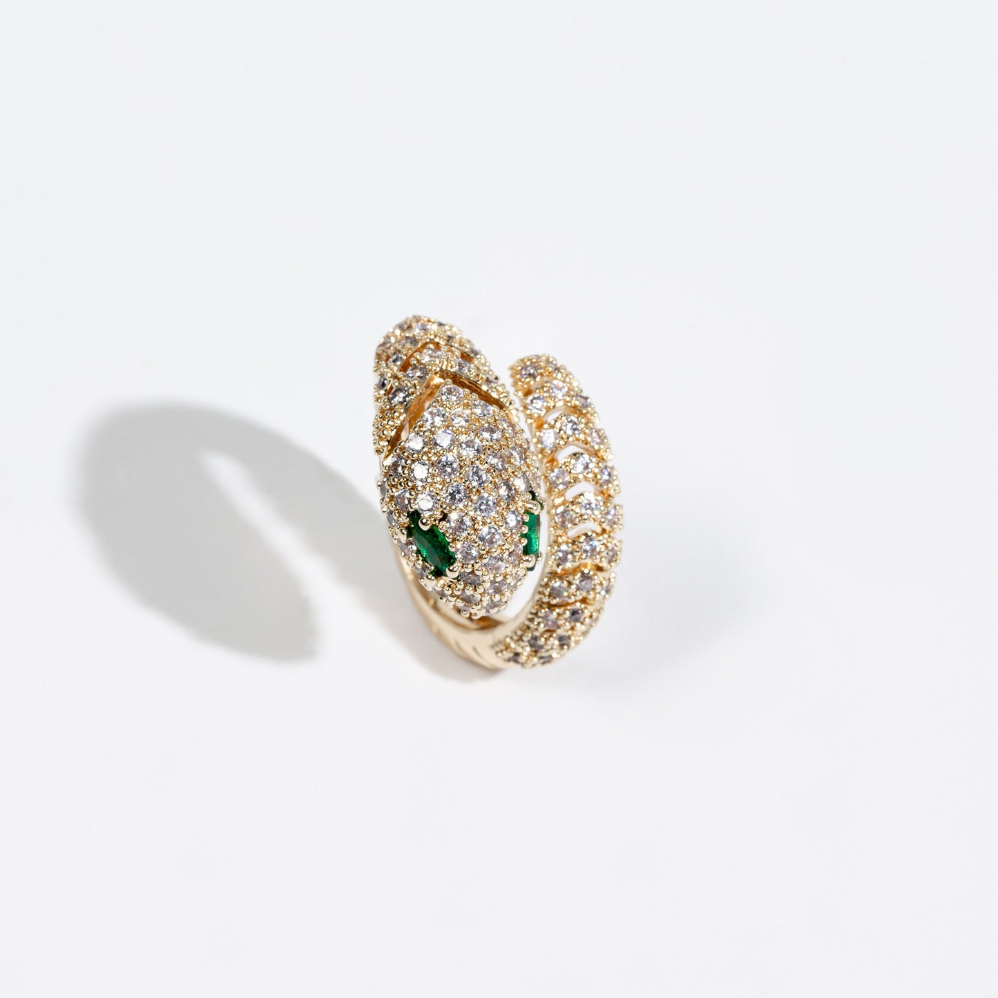 Adjustable Open-Band Snake Ring with Cubic Zirconia Inlay Gold