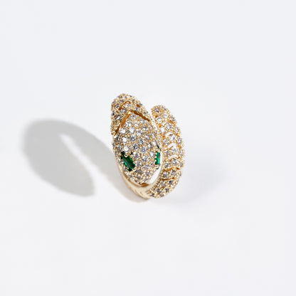 Adjustable Open-Band Snake Ring with Cubic Zirconia Inlay Gold