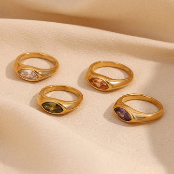 Kaze 18K Gold Marquise-Cut Zircon Vintage Signet Ring | Titanium Steel Ring in 4 Styles Sizes 5–9 US