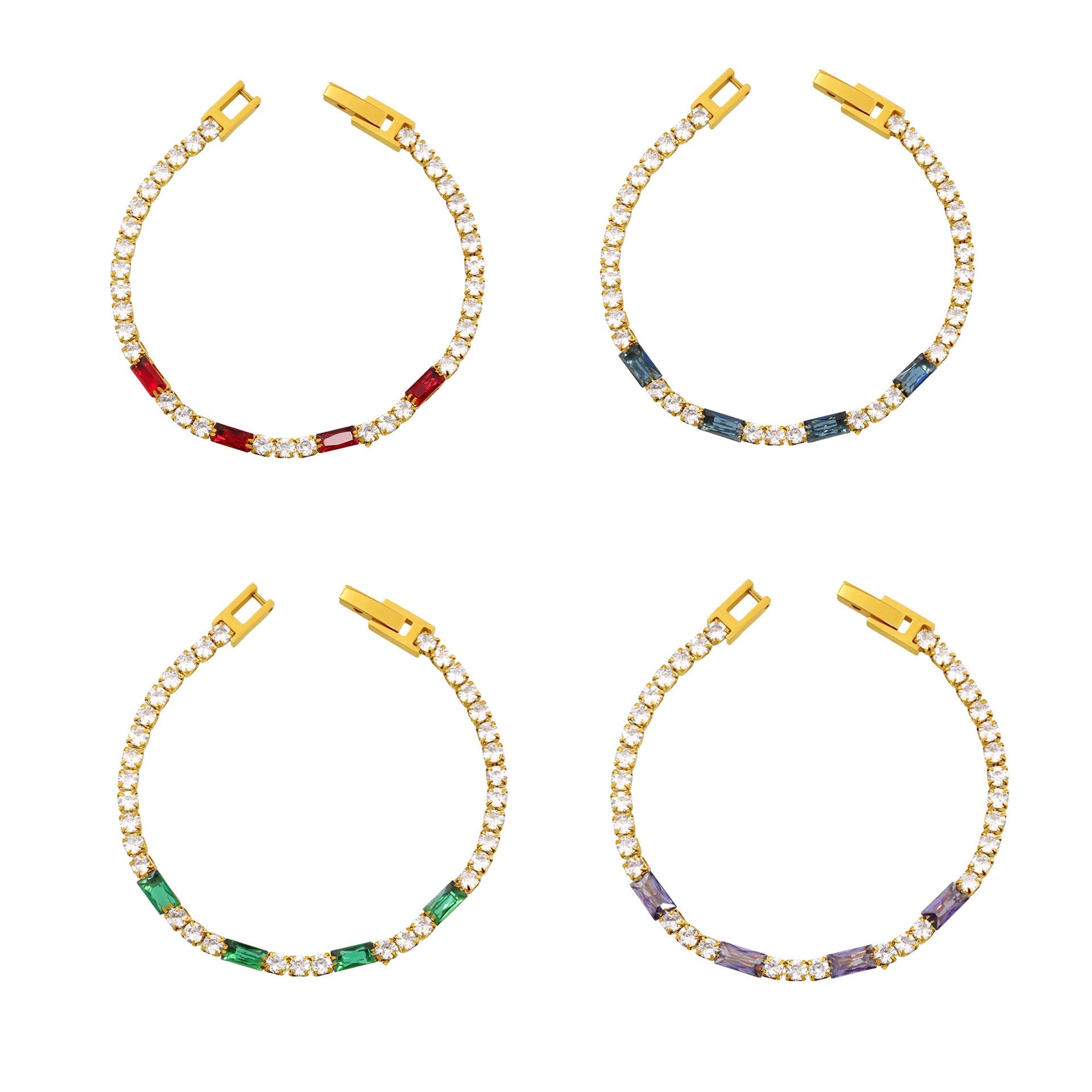 Kaze Rectangular &amp; Round Gemstone Luxury Bracelet | 18K Gold Bracelet in 8 Colour Variants