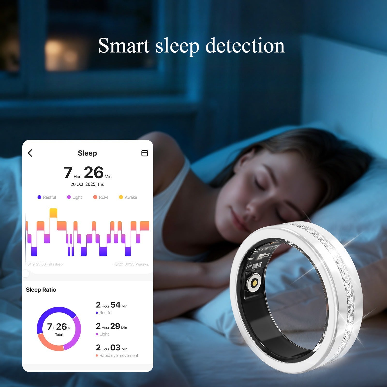 Kaze Smart Health Monitor Titanium Ring | Heart Rate, Blood Oxygen &amp; Sleep Tracking Ring