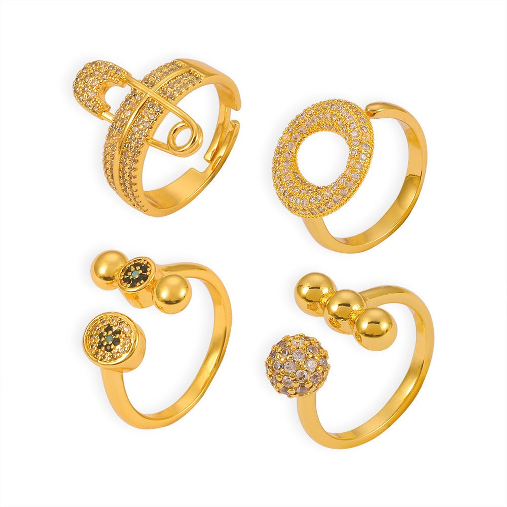 Kaze Diamond-Studded Light Luxury Style Ring | 18K Gold Pin, Ring &amp; Ball Design in 9 Variants