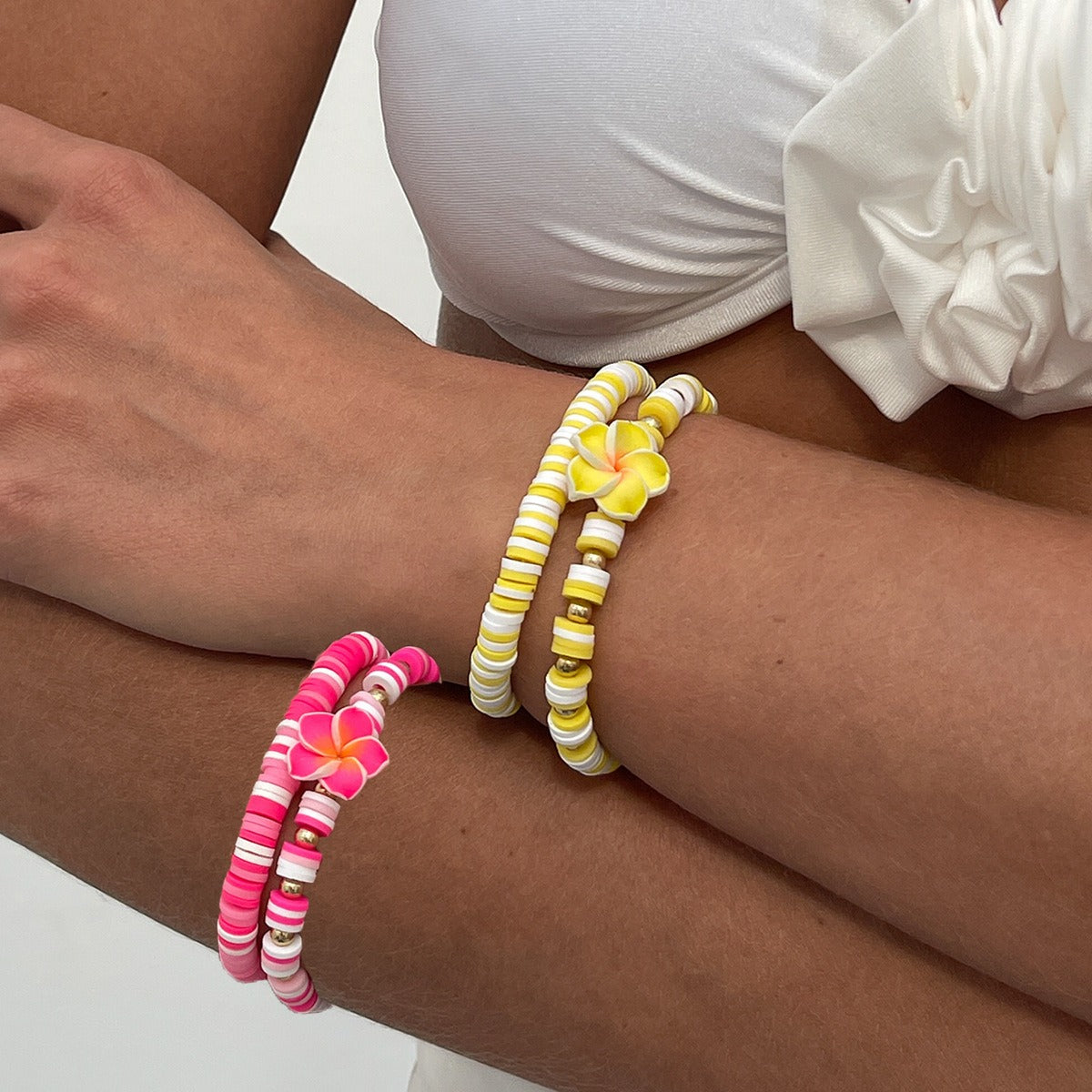 Kaze Bohemian Polymer Clay Flower Stretch Bracelet | Boho Floral Bead Bracelet in 4 Colours