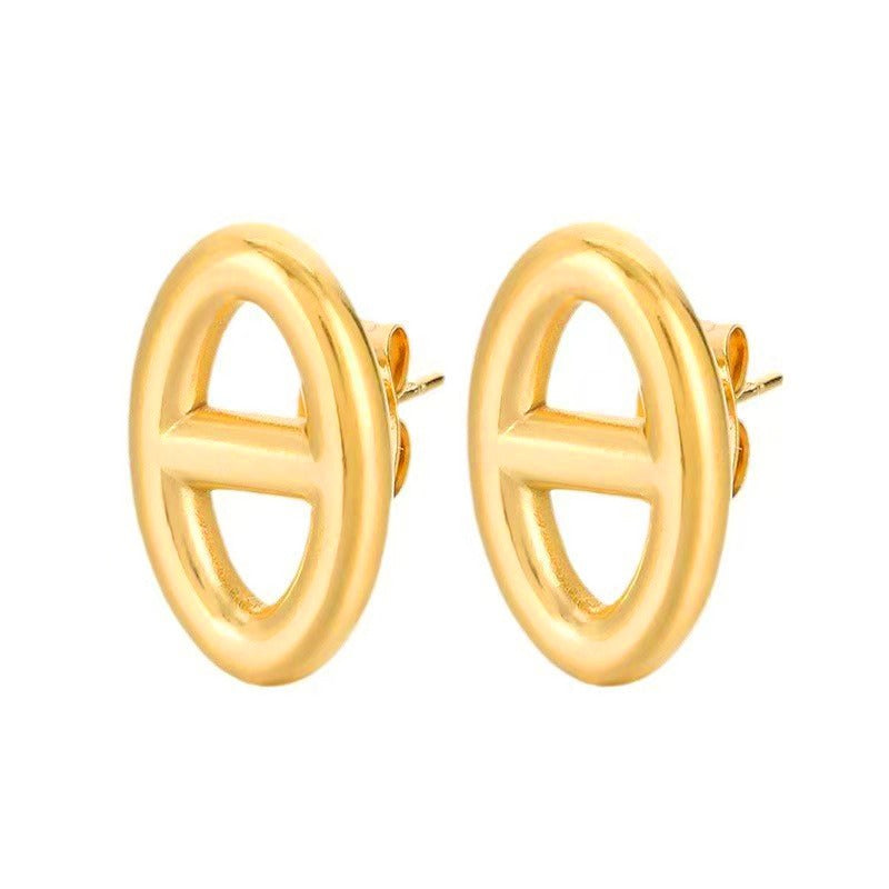 Kaze 18K Gold Smooth Pig Nose Necklace, Bracelet and Earrings Set | 8 Variant Gold Jewellery Set Gold stud earrings