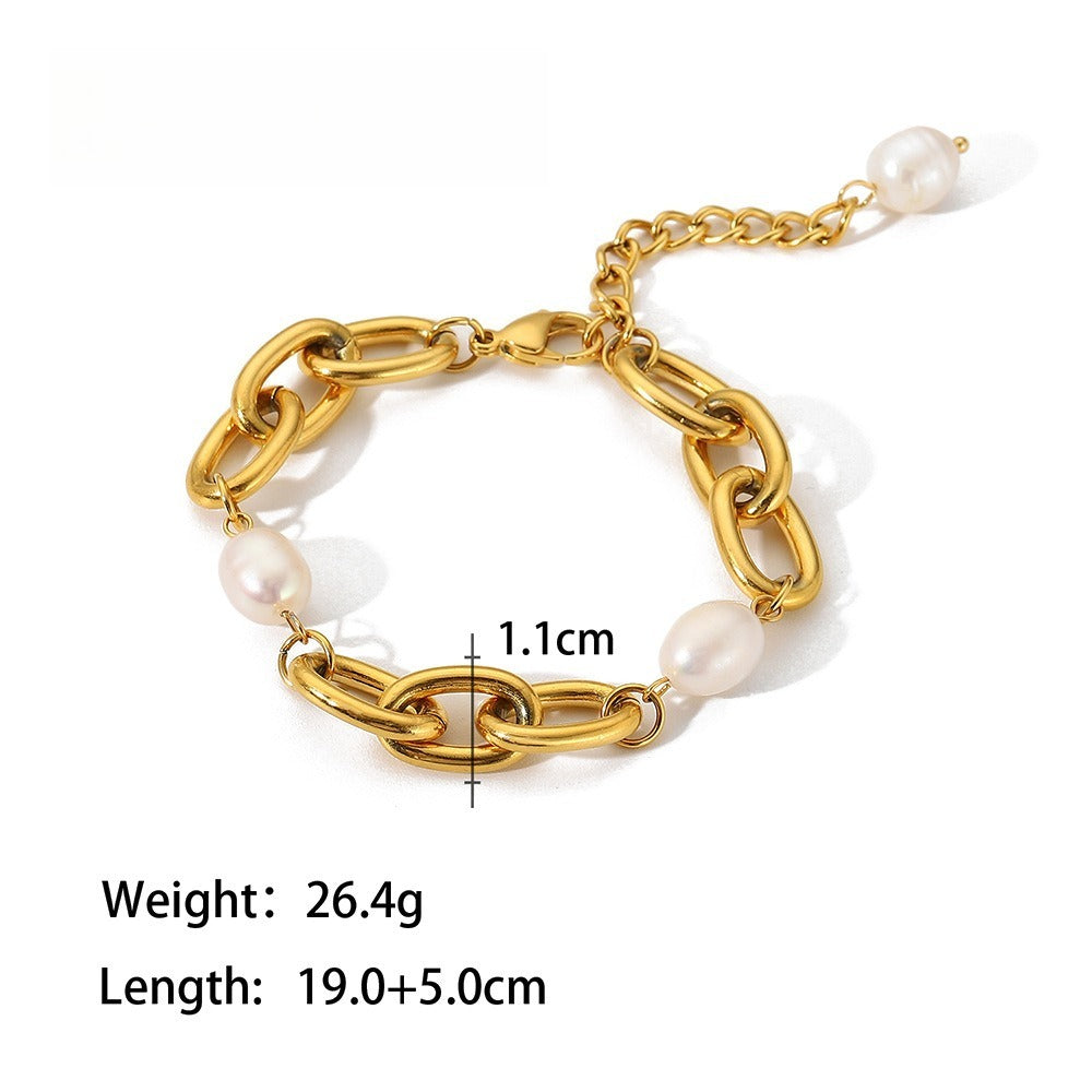Kaze 18K Gold-Plated Pearl Titanium Steel Bracelet | Pearl Bracelet Collection in 5 Style Variants Bracelet D 75