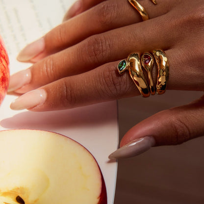 Kaze Apple-Shaped Zircon Titanium Steel Ring | 18K Gold Charm Ring in Ring A, B &amp; C Size 7 US