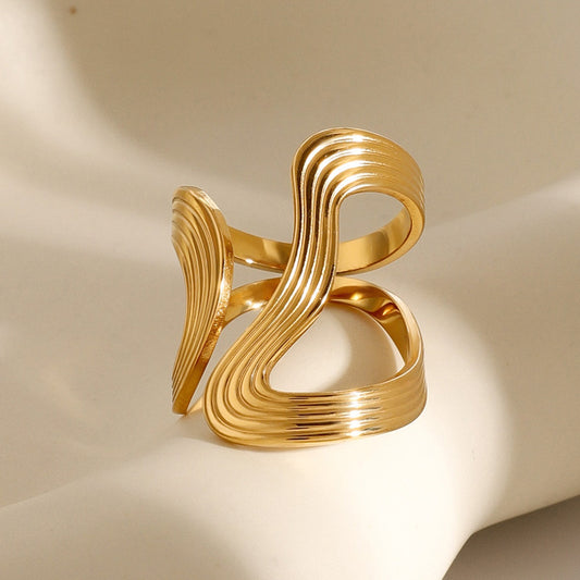 Kaze Exaggerated Special Shape Thread Design Ring | 18K Gold Bold Personality Adjustable Ring