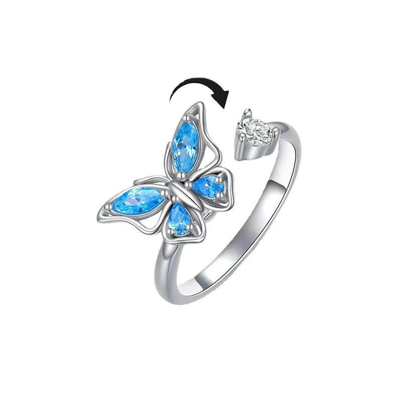 Kaze Rotating Butterfly Fidget Ring | Electroplated Copper Spinning Ring for Women Silver