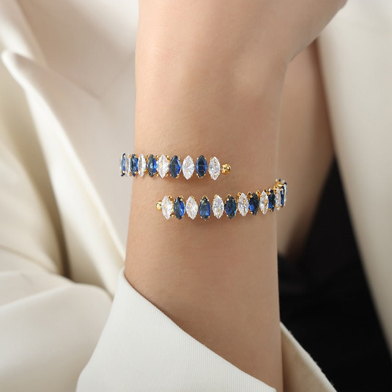 Kaze 18K Gold Gemstone Dazzling Bracelet | Luxury Gemstone Bracelet in 14 Colour Variants Blue