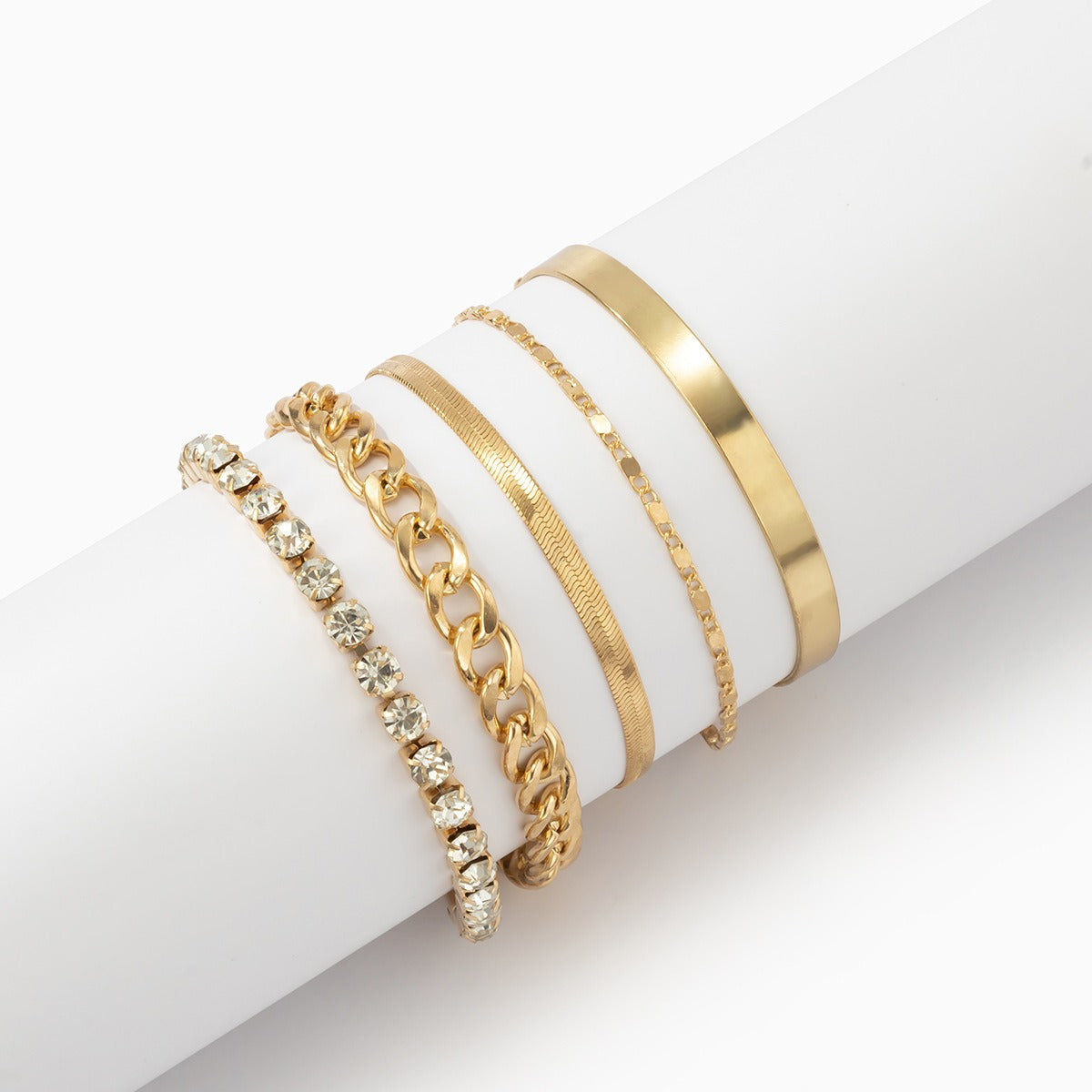 Kaze 18K Gold Retro Snake Bone Chain Diamond Bracelet | 18K Gold &amp; S925 Silver in Gold &amp; White