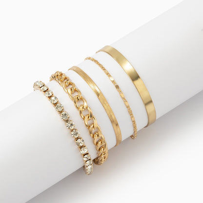 Kaze 18K Gold Retro Snake Bone Chain Diamond Bracelet | 18K Gold &amp; S925 Silver in Gold &amp; White