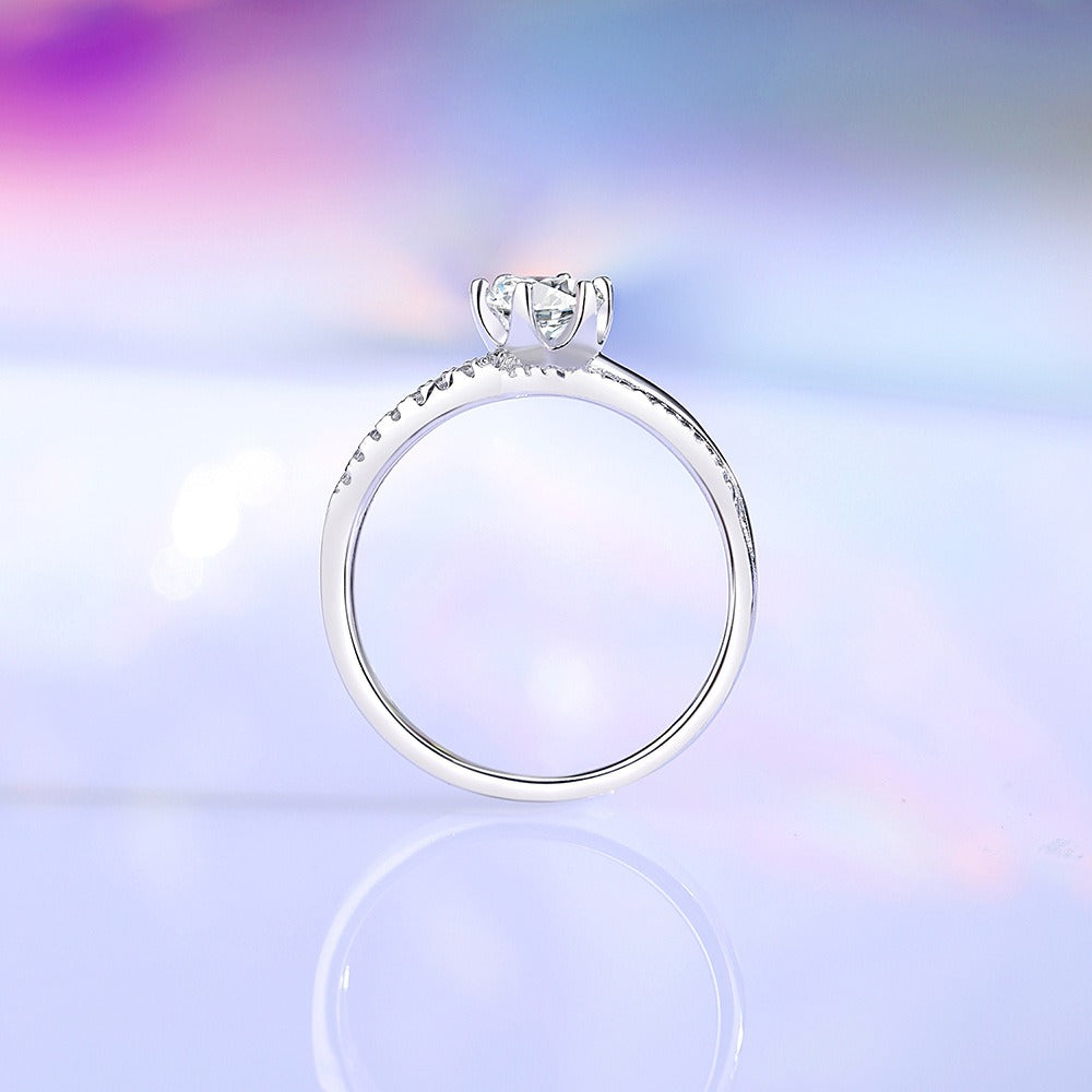 Kaze S925 Artistic Line Six-Prong Moissanite Ring | D-Color Sterling Silver Ring Sizes 5–9 US