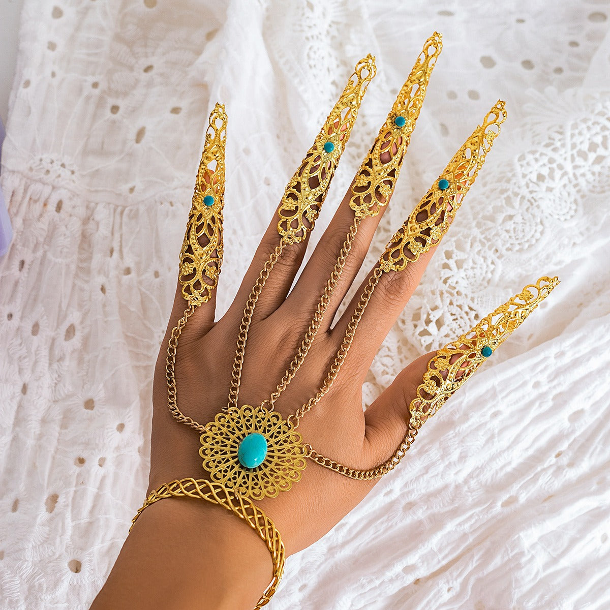Kaze 18K Gold Halloween Gothic Ghost Cross-Finger Bracelet | Gothic Statement Bracelet in Gold &amp; Silver Gold