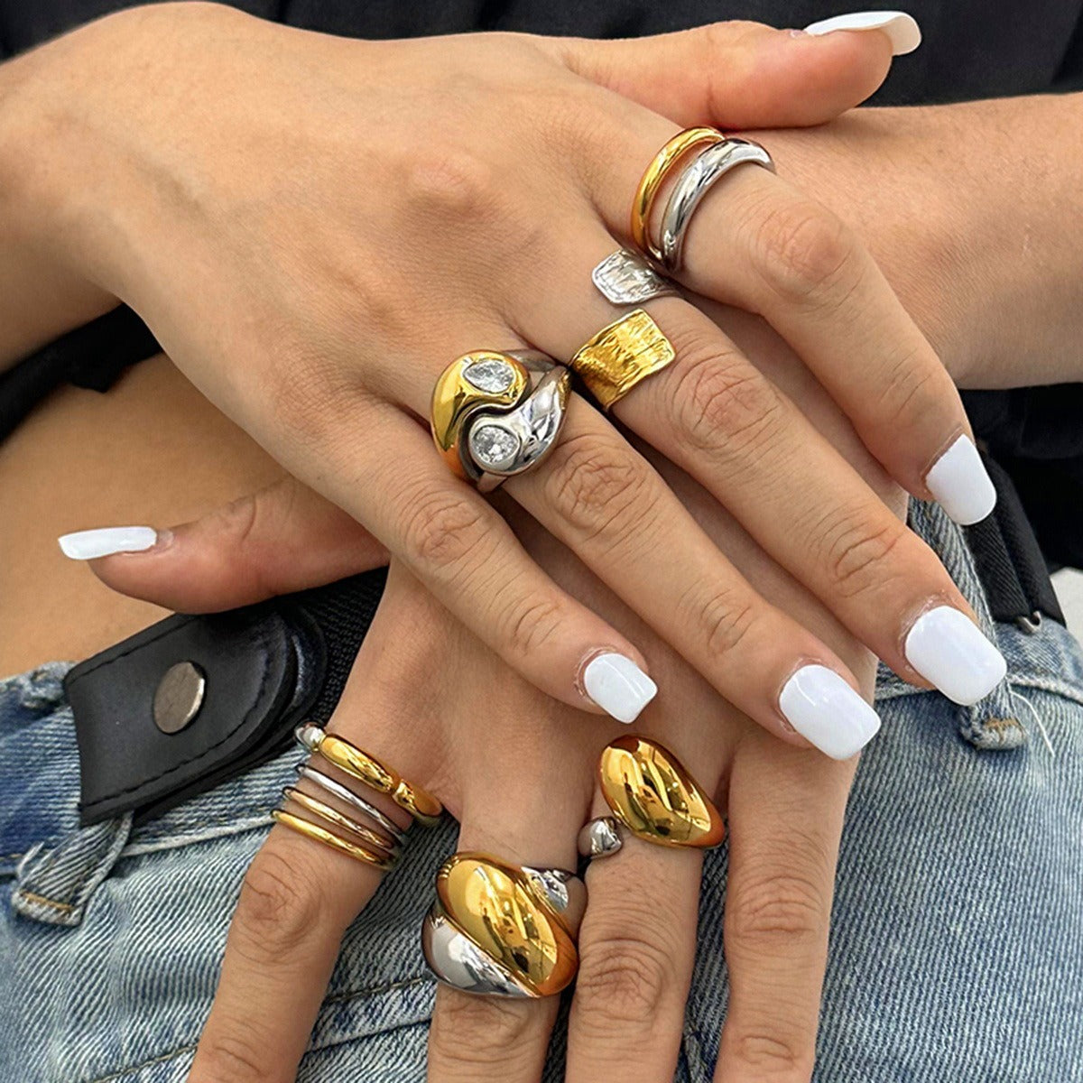Kaze 18K Gold Geometric Fashion Ring Collection | 16 Style Variants in Contemporary Designs