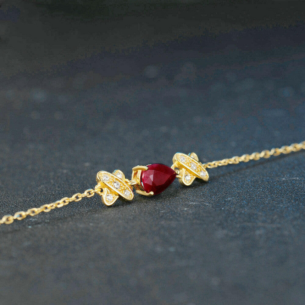 Kaze Natural Ruby Gold S925 Sterling Silver Bracelet | Genuine Ruby Adjustable Bracelet