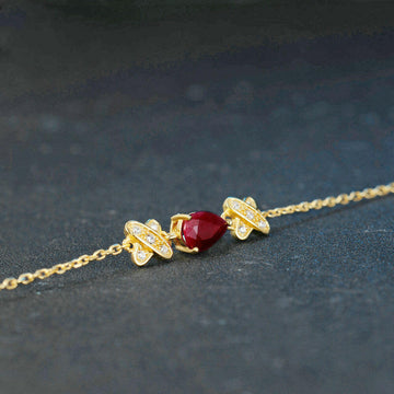 Kaze Natural Ruby Gold S925 Sterling Silver Bracelet | Genuine Ruby Adjustable Bracelet
