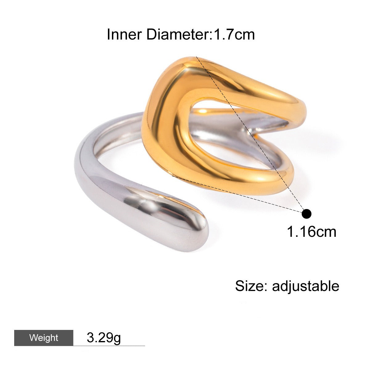 Kaze 18K Gold Heart-Shaped Jewellery Set with Gold and Silver Contrast | Necklace, Bracelet, Ring &amp; Earrings Style D-Ring-05