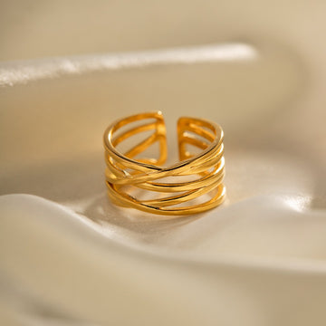 Kaze Simple Elegant Cross-Shaped Design Ring | 18K Gold Adjustable Open Band Ring