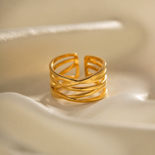 Kaze Simple Elegant Cross-Shaped Design Ring | 18K Gold Adjustable Open Band Ring