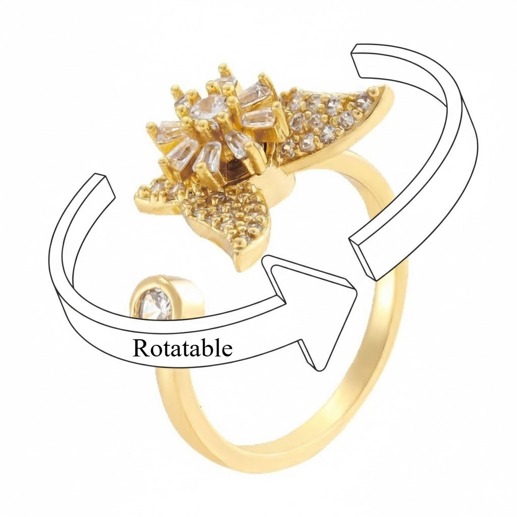 Kaze S925 Silver Rotating Cubic Zirconia Ring | 18K Gold Sterling Silver Spinner Ring in 6 Styles Ring A Adjustable