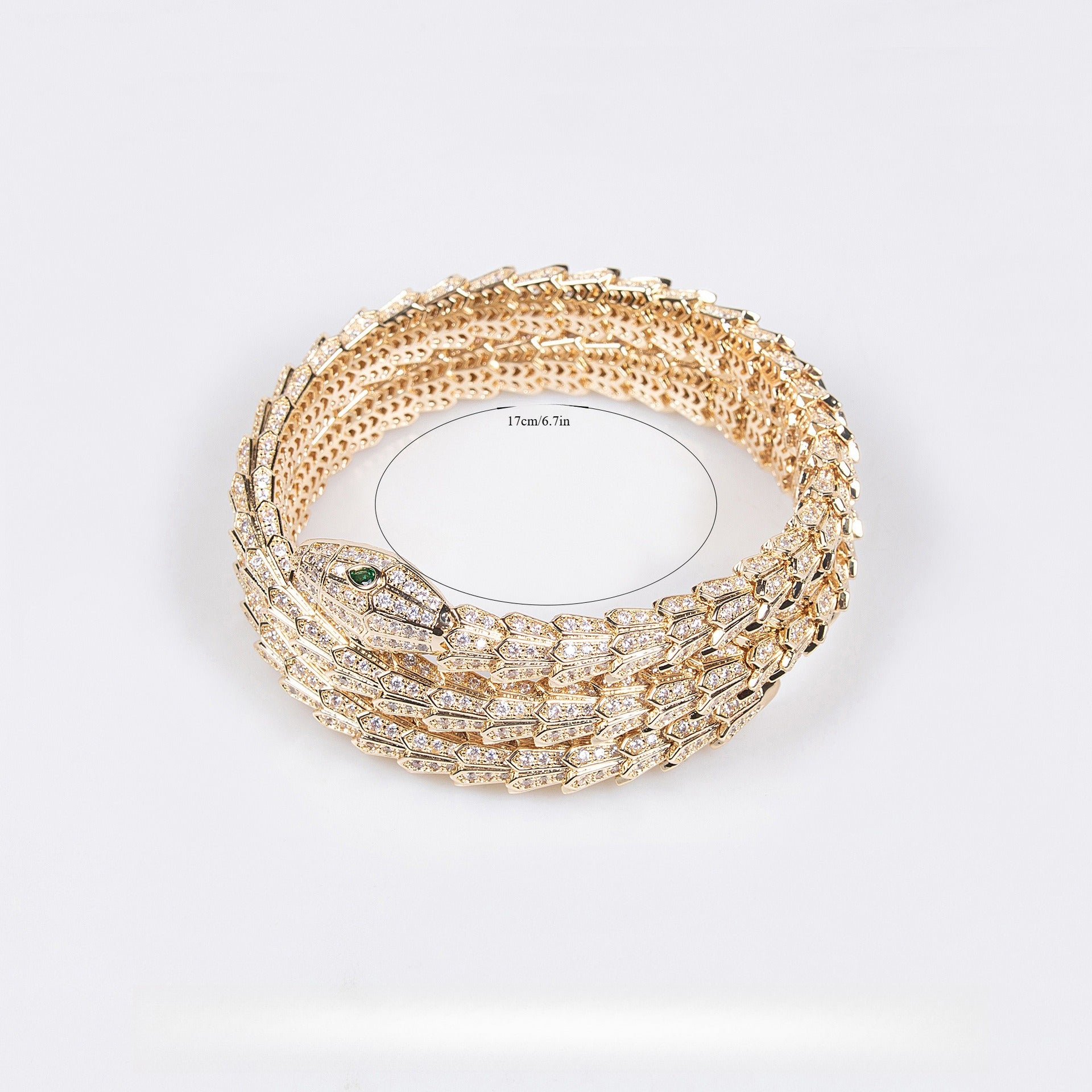 Kaze Serpent Bangle Set | 18K Gold &amp; S925 Silver Cubic Gemstone Snake Bangle