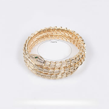 Kaze Serpent Bangle Set | 18K Gold &amp; S925 Silver Cubic Gemstone Snake Bangle