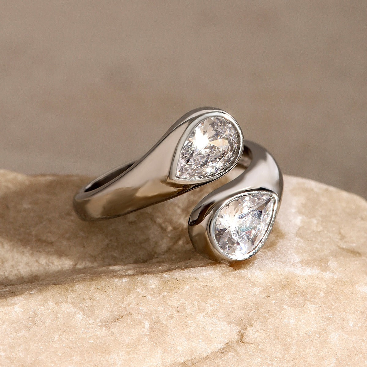 Kaze Asymmetrical Teardrop Gemstone Ring | 18K Gold Adjustable Ring in Gold &amp; Silver
