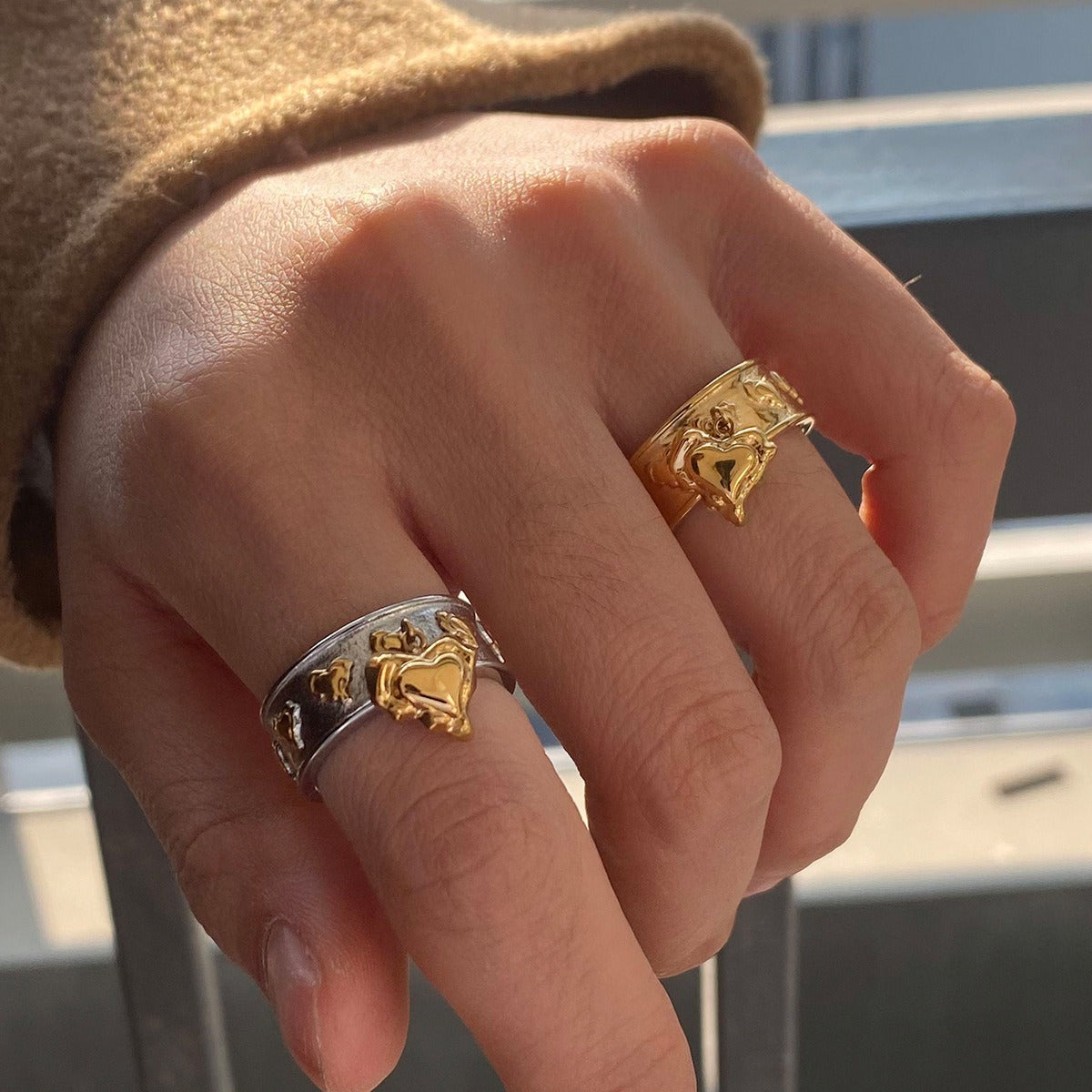 18K Gold Heart Ring Crafted with Titanium Steel
