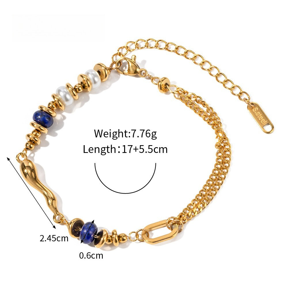 Kaze 18K Gold-Plated Pearl Titanium Steel Bracelet | Pearl Bracelet Collection in 5 Style Variants Bracelet A 15