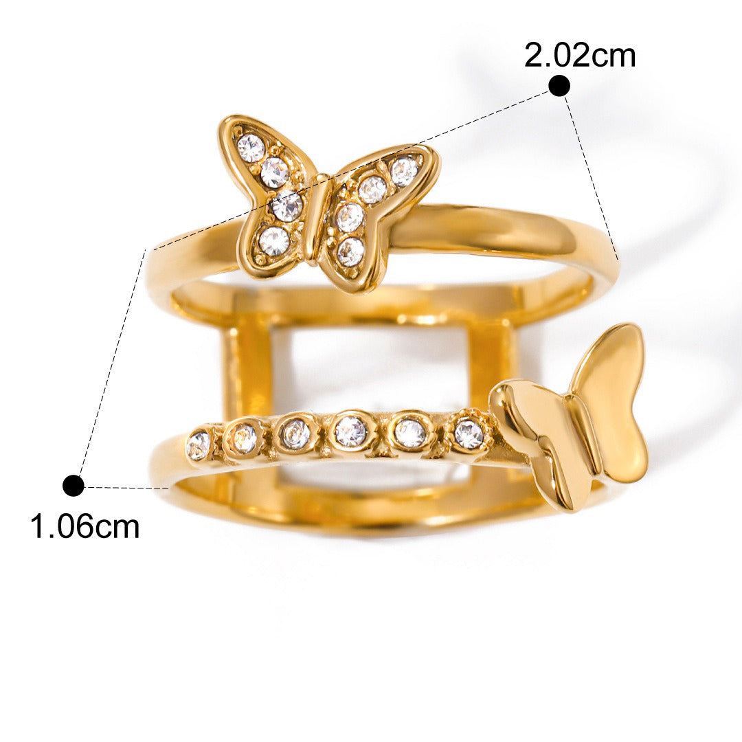 Kaze Double-Layer Butterfly Diamond Ring | 18K Gold Luxury Statement Ring