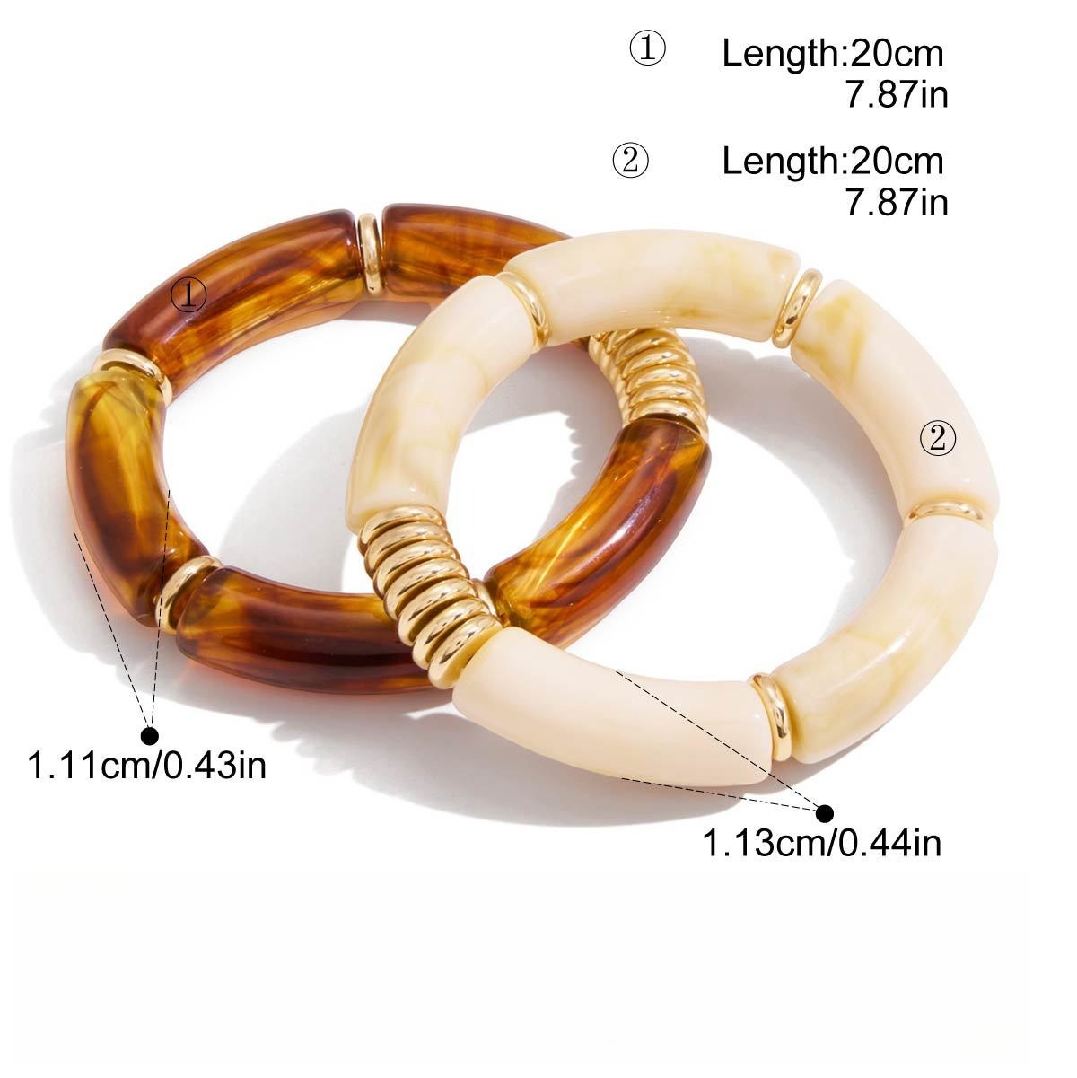 Kaze High-End Resin Bracelet | Light Luxury Resin Bangle in Jade White &amp; Amber A pair of spring-loaded resin bracelets