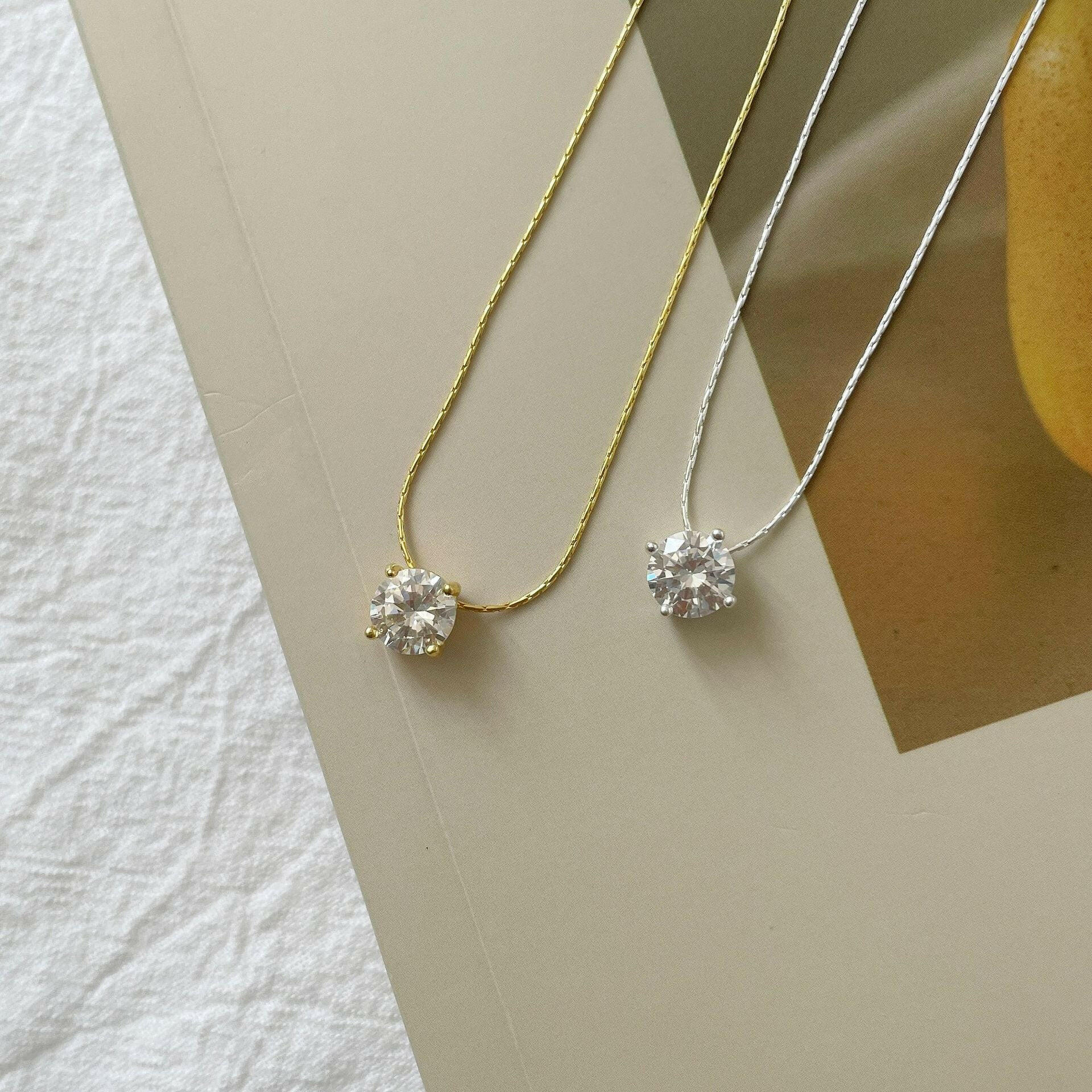 Kaze S925 Diamond Pendant Snake Bone Chain Necklace | Sterling Silver &amp; Yellow Gold Necklace
