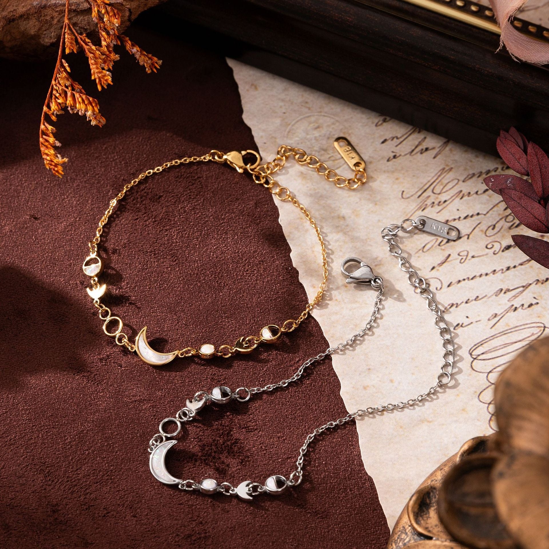 Kaze 18K Gold-Plated Silver Moon and Crescent Bracelet | Celestial Bracelet in Gold &amp; Silver