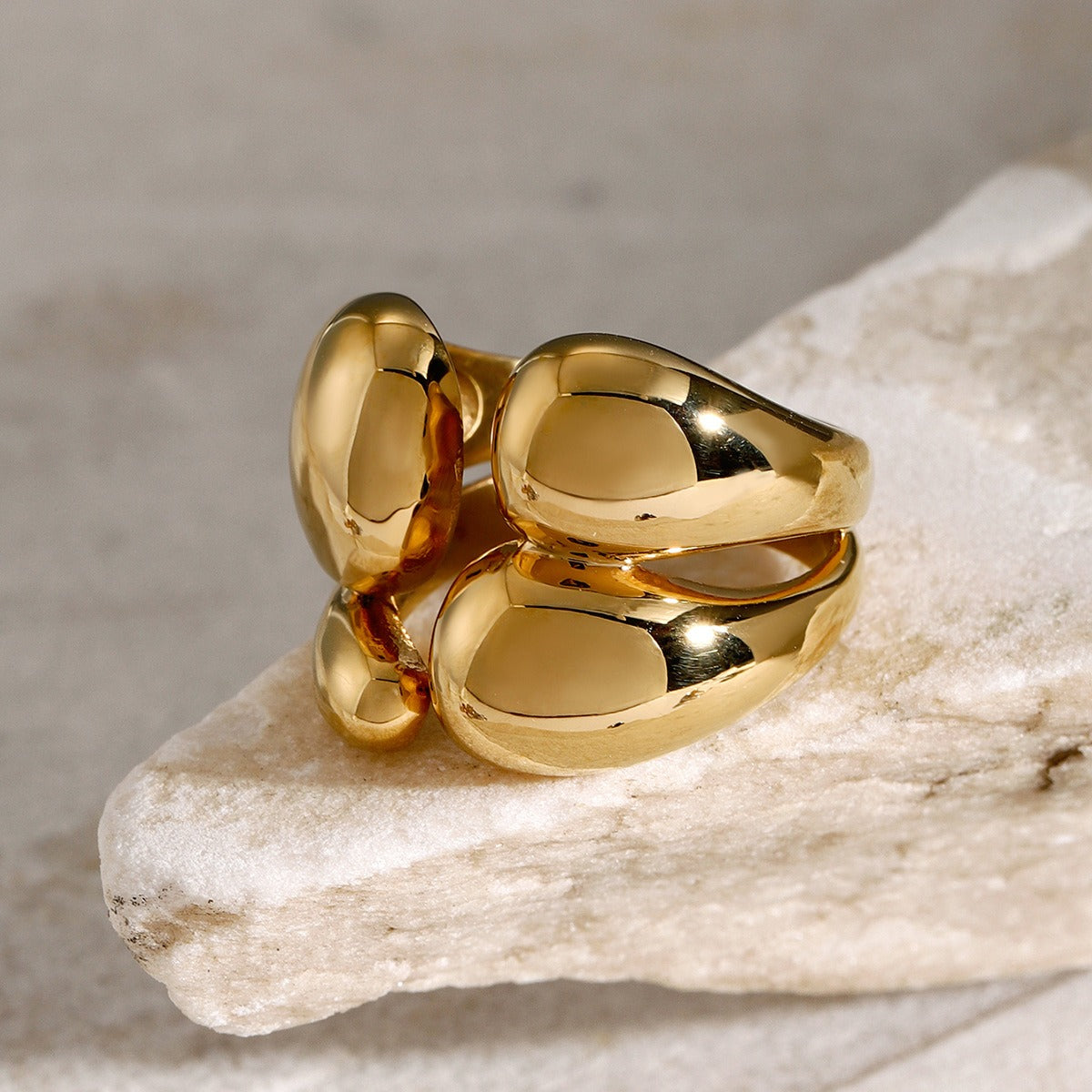 Kaze Stylish Irregular Shape Double-Layer Ring | 18K Gold Adjustable Ring in Gold &amp; Silver