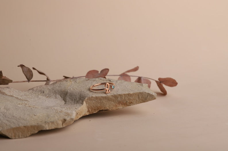 Kaze Personalised Open Ring with Birthstones, Numbers and Letters | Custom Engraved Ring in Silver, Gold &amp; Rose Gold