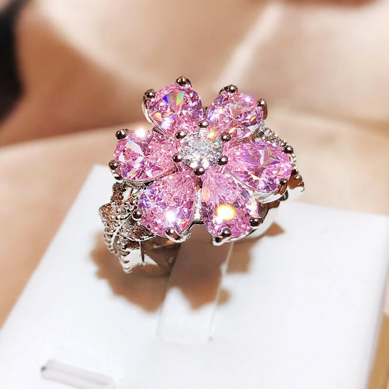 Kaze Cherry Blossom Heart Ring | Floral Pink Copper Ring for Women