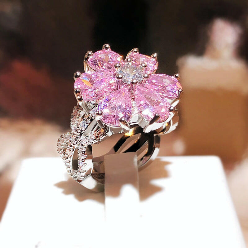 Kaze Cherry Blossom Heart Ring | Floral Pink Copper Ring for Women