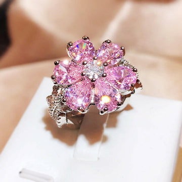 Kaze Cherry Blossom Heart Ring | Floral Pink Copper Ring for Women