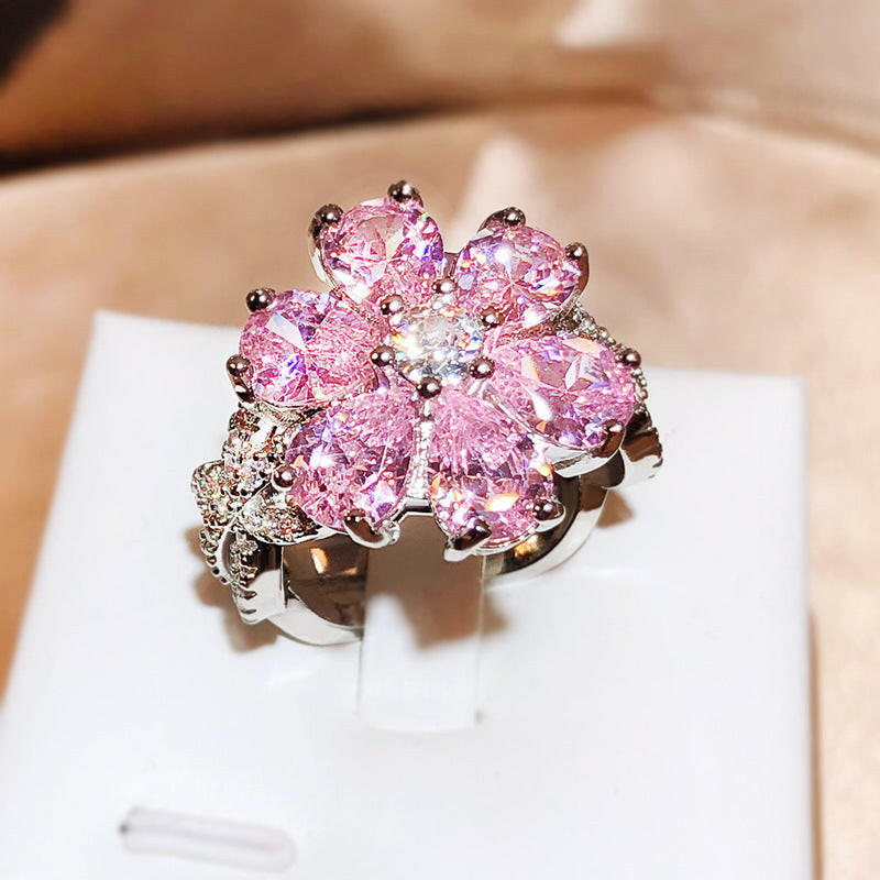 Kaze Cherry Blossom Heart Ring | Floral Pink Copper Ring for Women