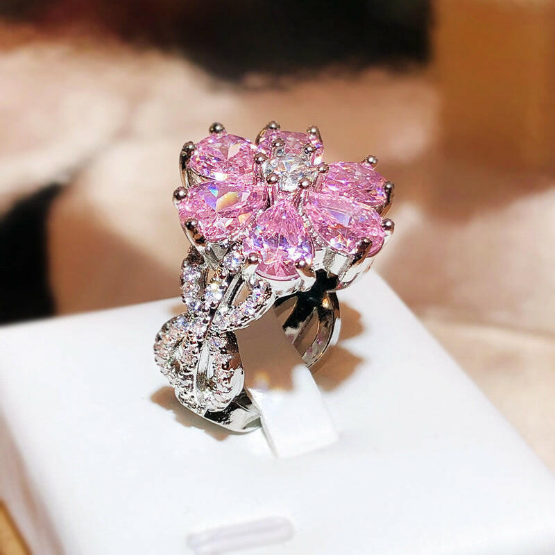 Kaze Cherry Blossom Heart Ring | Floral Pink Copper Ring for Women