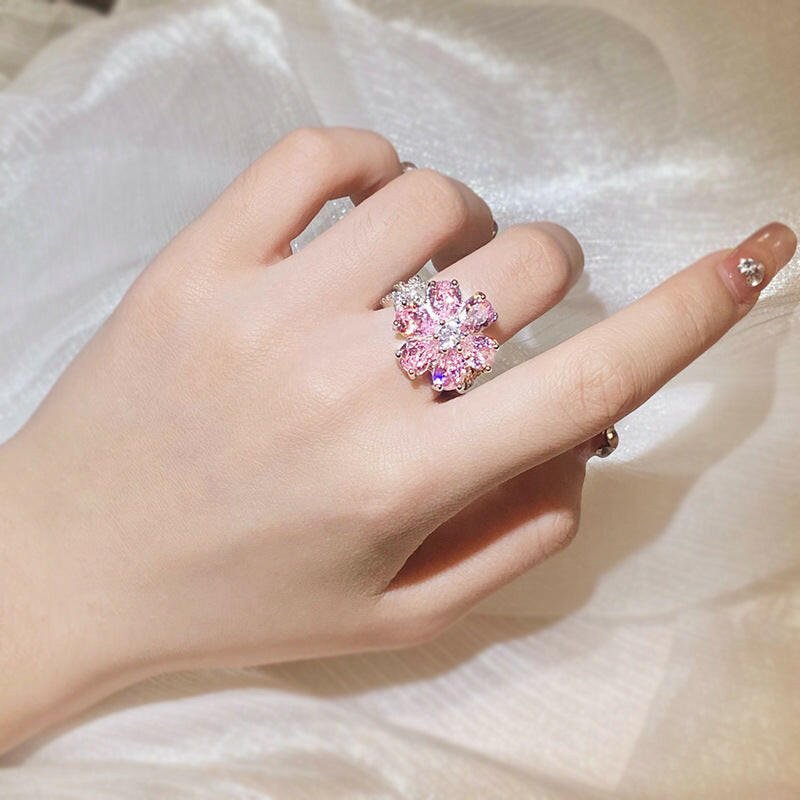 Kaze Cherry Blossom Heart Ring | Floral Pink Copper Ring for Women