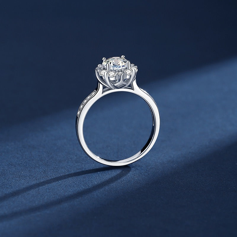 Kaze Light Luxury S925 Moissanite Sunflower Ring | D-Color Sterling Silver Ring Sizes 5–9 US