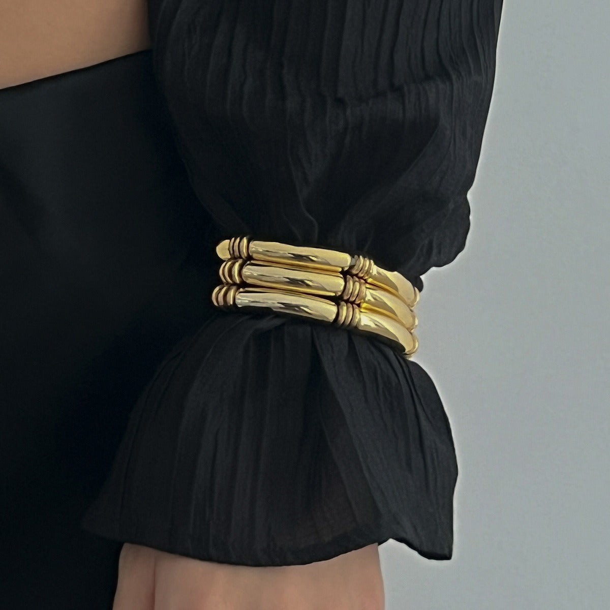 Kaze Light Luxury Beaded Bamboo Bracelet | 18K Gold-Plated S925 Silver Resin Bracelet in 8 Colours Gold
