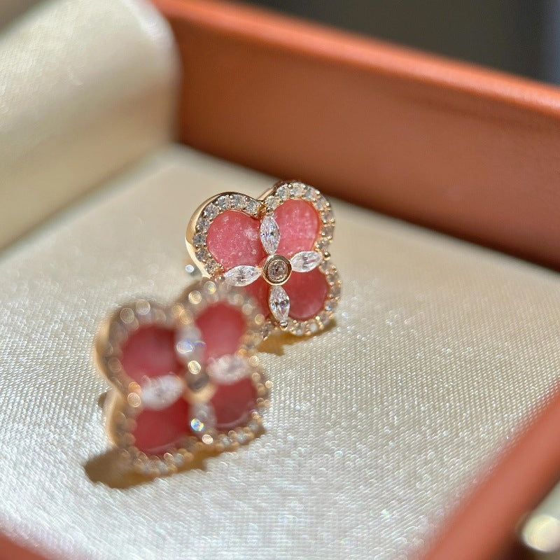 Kaze Pink Four-Leaf Clover Crystal Jewellery Set | Bracelet, Necklace &amp; Earrings with Crystal Accents Pink Earrings